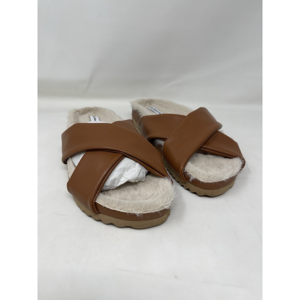 RM Rebecca Minkoff Women's Shoes Sz 8 Faux Leather X-Cross Slippers Brown
